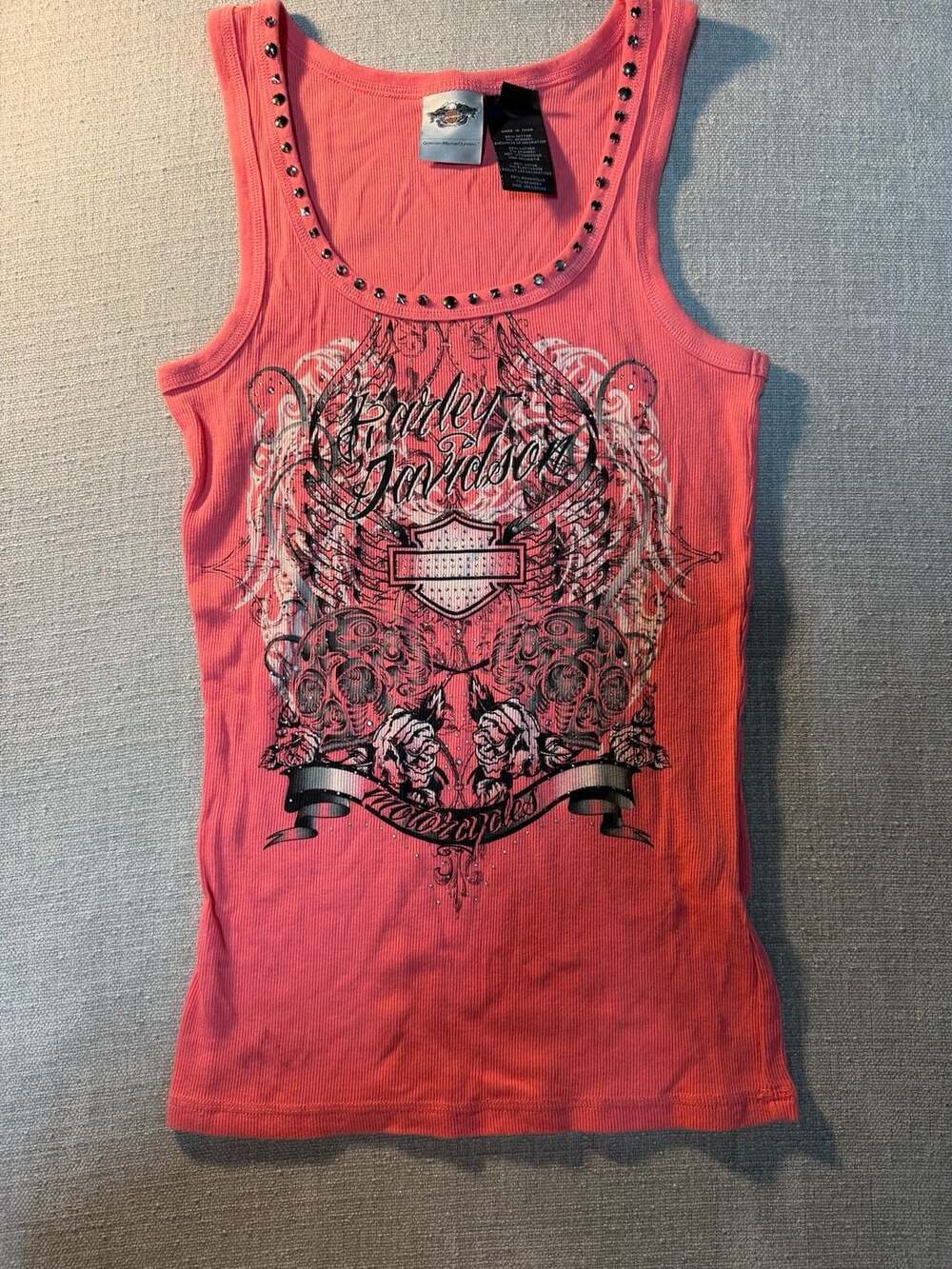 Harley-Davidson Ribbed Tank Top with Skull Rose Graphic, Size M